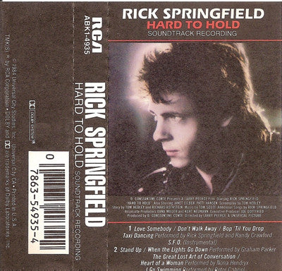 Rick Springfield - Hard To Hold Soundtrack Recording - Used 1984 Cassette - VG/VG