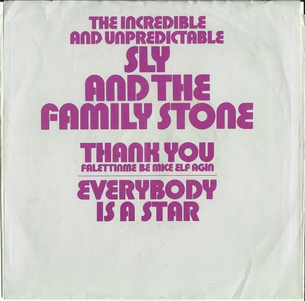 Sly & The Family Stone - Thank You (Falettinme Be Mice Elf Agin) / Everybody Is A Star - Used - 7" Single - Stereo - 45 RPM - 1969 VG/VG