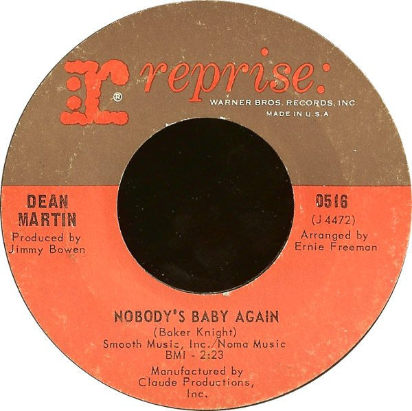 Dean Martin - Nobody's Baby Again / It Just Happened That Way - Used - 7" Single - Stereo - 45 RPM - 1966 Reissue VG/VG
