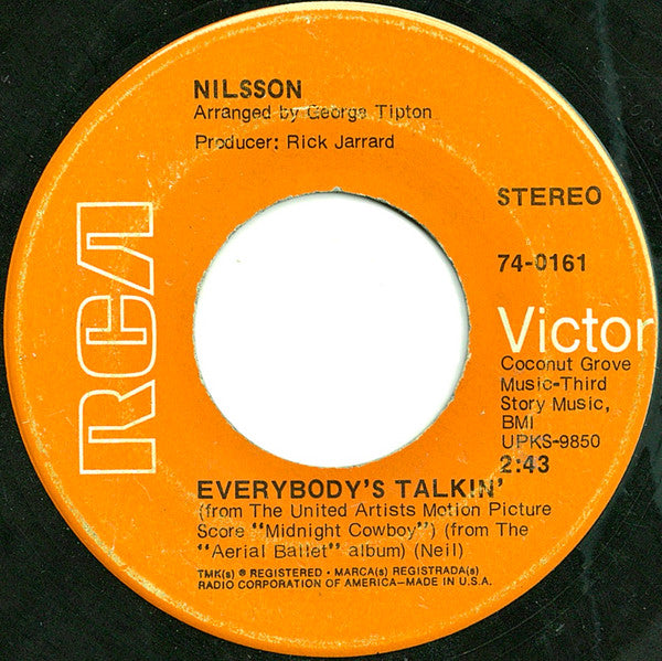 Harry Nilsson - Everybody's Talkin' - Used - 7" Single - Stereo - 45 RPM - 1969 Reissue VG/VG