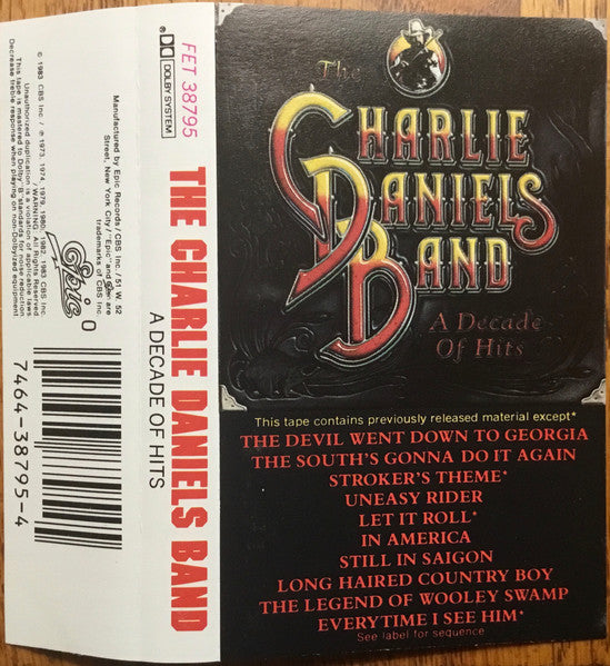 The Charlie Daniels Band - A Decade Of Hits - Used 1983 Cassette - VG/VG