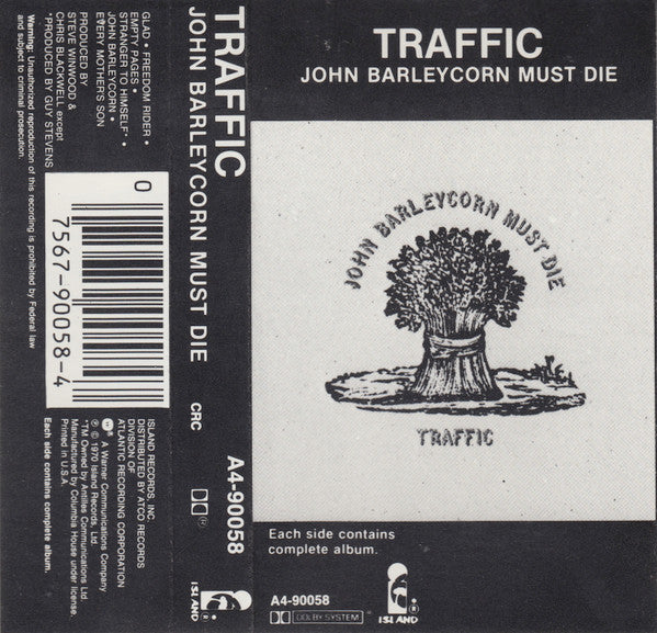 Traffic - John Barleycorn Must Die - Used 1983 Cassette - VG/VG