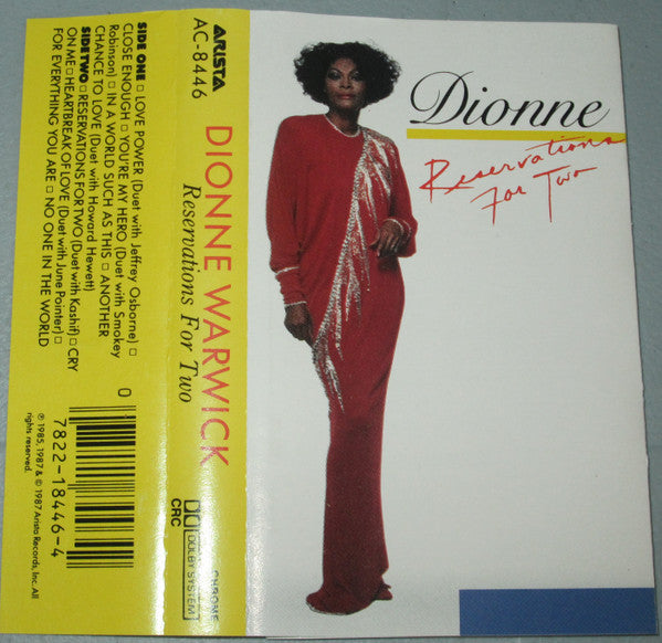 Dionne Warwick - Reservations For Two  - Used 198X Cassette - VG/VG