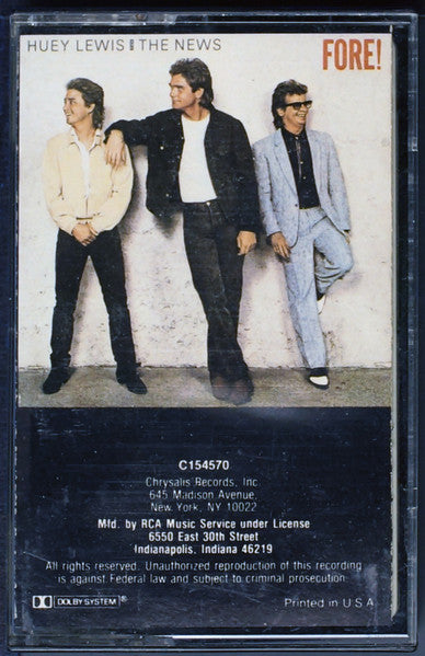Huey Lewis & The News - Fore! - Used 1986 Cassette VG/VG