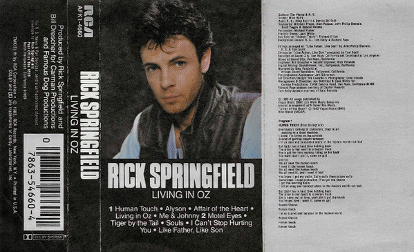 Rick Springfield - Living In Oz - Used Cassette 1983 NM/VG+