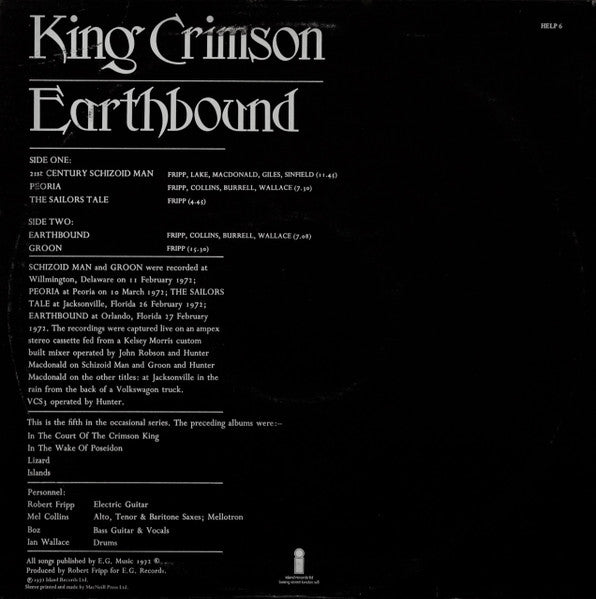 King Crimson - Earthbound - Used 1972 NM/VG+