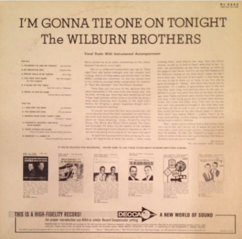The Wilburn Brothers - I'm Gonna Tie One On Tonight - Used 1965 NM/VG+