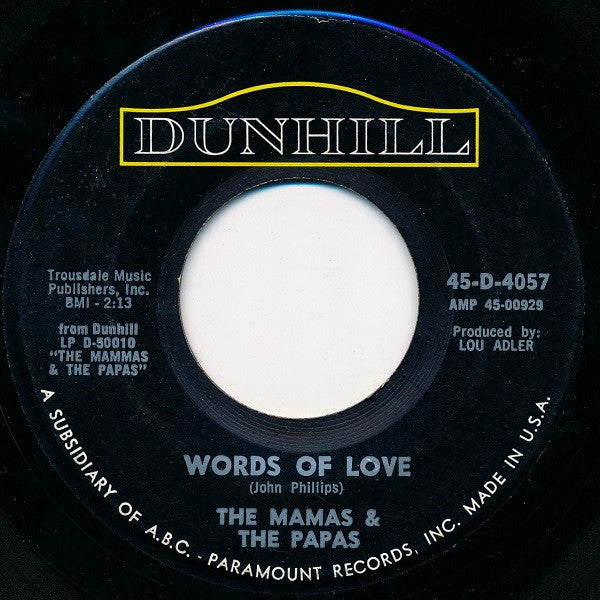 Words Of Love / Dancing In The Street - The Mamas & The Papas - Used 7 inch 1966 Reissue VG/VG